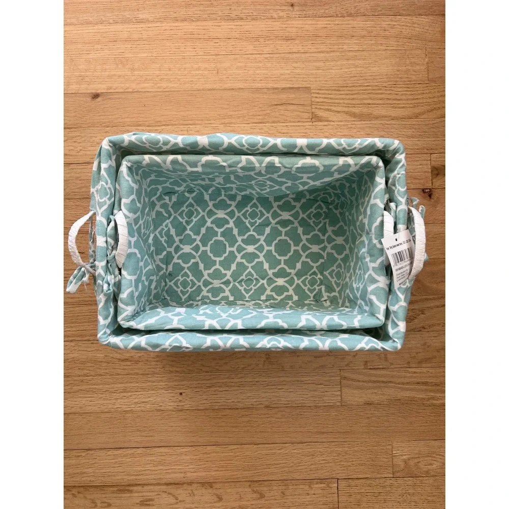Waverly Nesting Storage Baskets Set of 2 Teal/White NEW